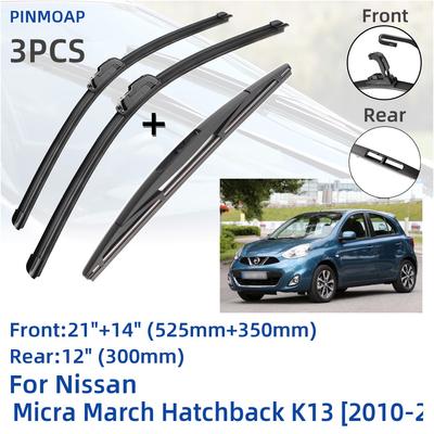Para Nissan Micra March Hatchback K13 2010-2016 Lâminas de limpador dianteiras e traseiras Escovas Cortador Acessórios J Hook 2010 2011 2012 2013 2014 2015 2016