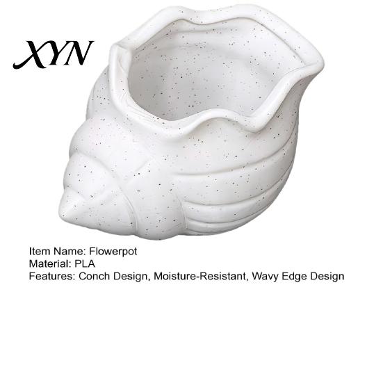 Playful Design Flowerpot 3D Printed Conch Flower Pot, Moisture-Resistant Mini Planter with Wavy Edge And Moisture-resistant Drain Hole Design,
