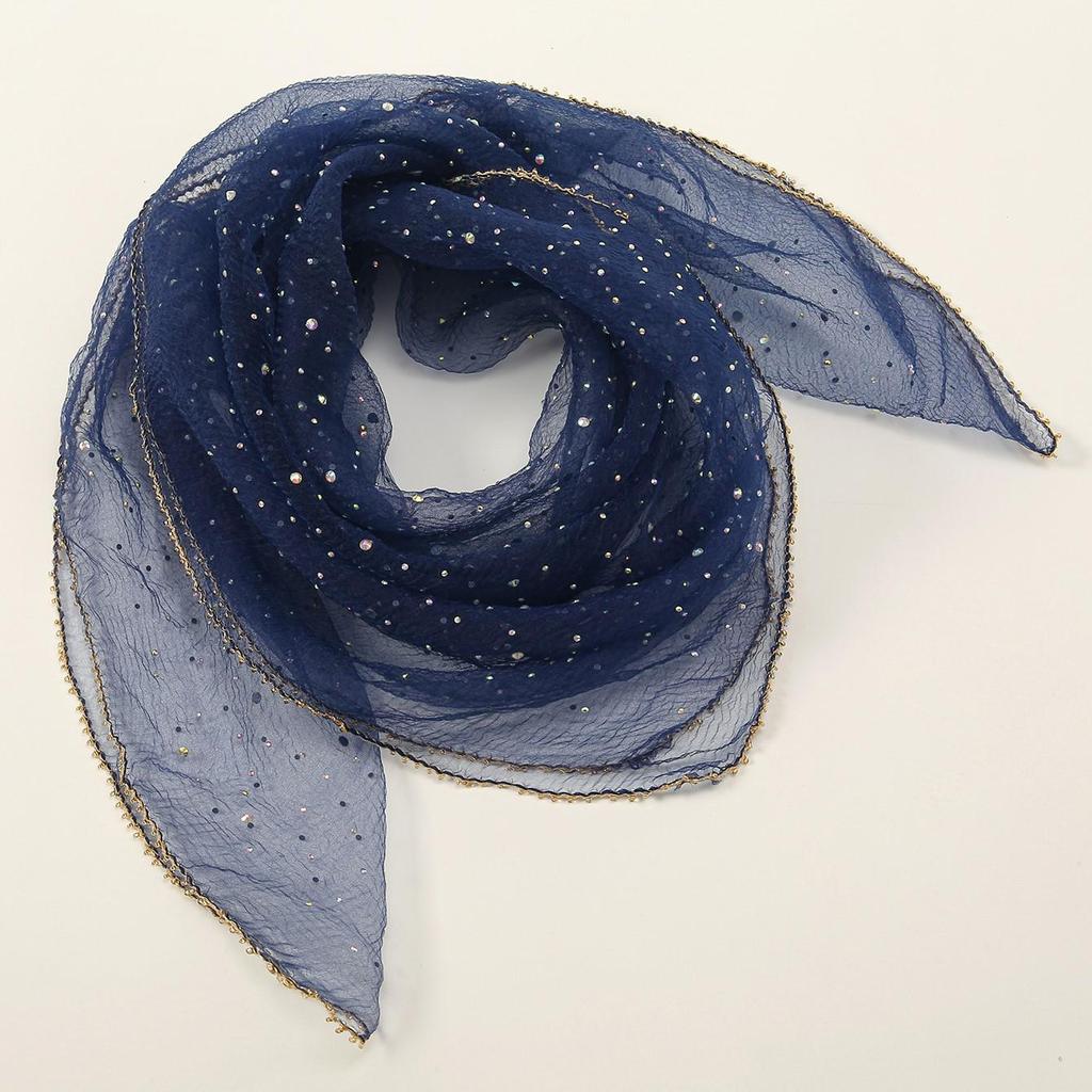 Spring Rhinestone Silk Square Scarf - Versatile, Fashionable Women's Headscarf