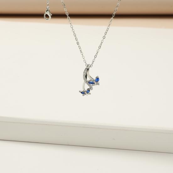 Women Faux Crystal Butterfly Hanging Drop Pendant Necklace Jewelry Accessory