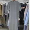 Women's Mid-Length Short Sleeve T-Shirt Dress, 2022 Korean Chic, Loose Casual Solid Color Style.