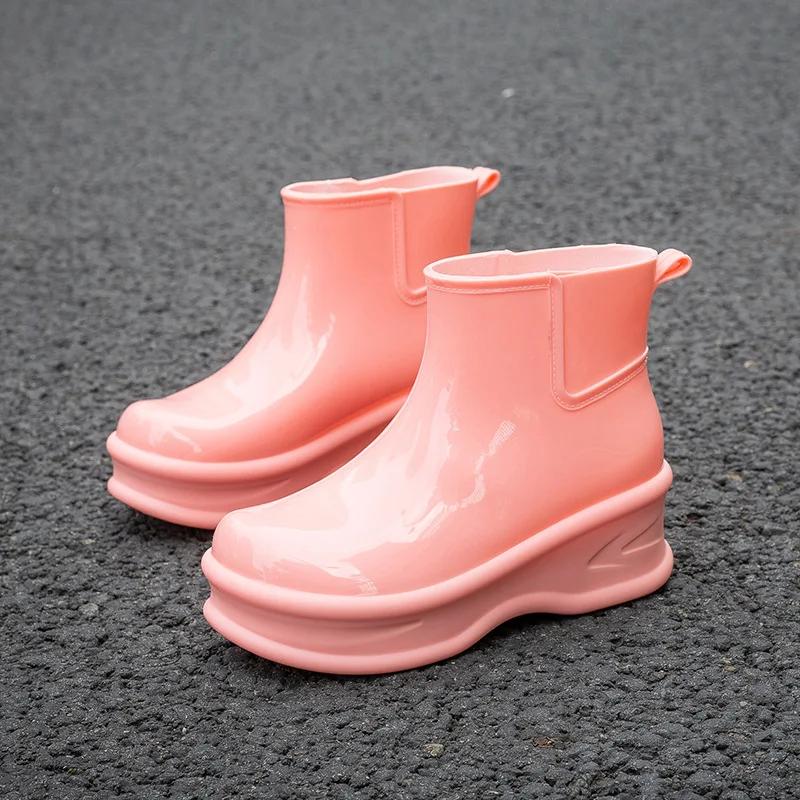 Fashion Women's Height-increasing Rain Boots Fashionable Outer Overshoes Women Thick-soled Non-slip Soft-soled Wear-resistant Rain Boots