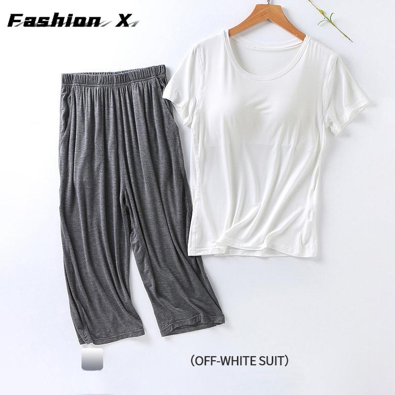Women's Pajamas Two Piece Short Sleeve Wide Leg Pants Large Size Homewear Set