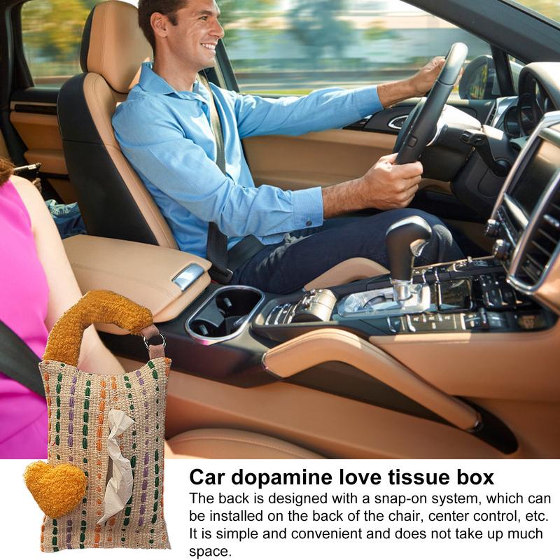 Tissue Box Holder For Car Colorful Heart Pattern Car Paper Organizer Napkin Holder Creative Soft Car Organization Accessories