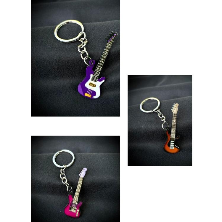 Metallfarbe Edelstahl Gitarre Auto Schlüsselanhänger Anhänger Klein Frisch Runde Schnalle