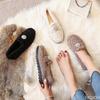 Vinter Høy Kvalitet Lammeull Hold Varmen Damesko Perleblomster Slip-on Loafers Ensfarget Fluffy Flate Dame Fritidssko