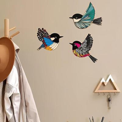 3x Wooden Bird Wall Art Wood Flying Birds Decors Background Bedroom Hanging Signs for