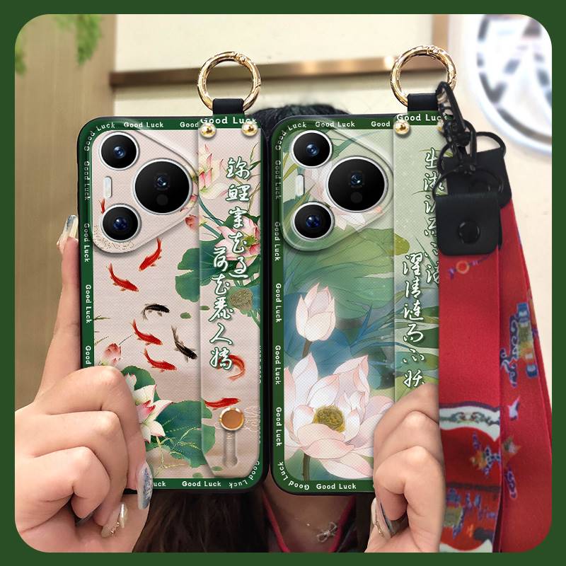 Durable For Mom Phone Case For Huawei P70 Pro/Pura 70 Pro+ Chinese Style Ring Silicone Protective Elderly Lady Lanyard