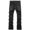 BeatStreet Diamantstjerne Lappeteppe Jeans Menn Mote Svarte Rette Smale Denimbukser Rhinestone Spleising Jeansbukser for Menn