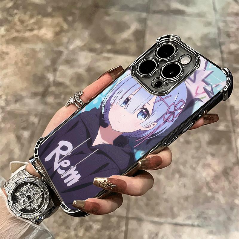R-Rem Re Zero Anime Soft Phone Case For iPhone 15 16 17 Air 14 Pro Max 16E Plus 13 12 Mini Plating Anti-Fall Fundas