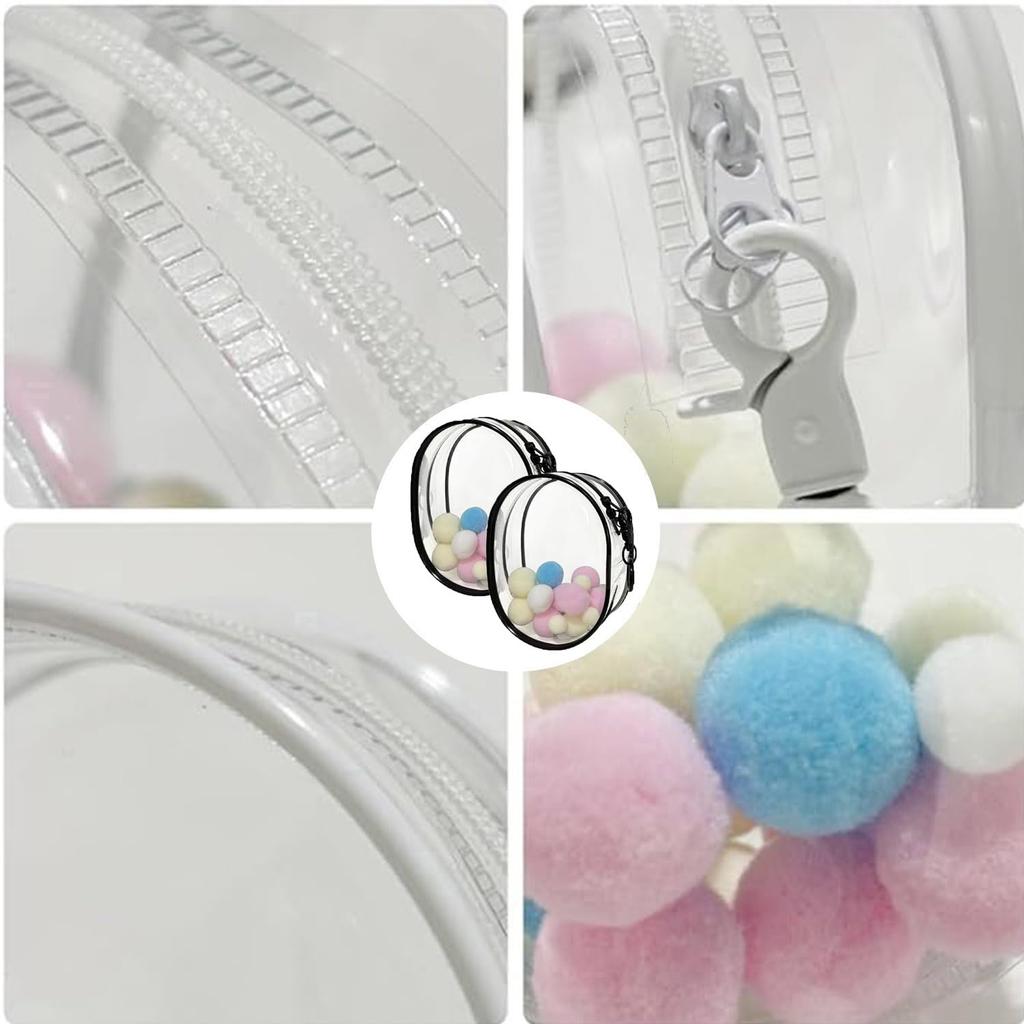 Coehaopike 2-Pack Case, Ita Bag, Plush Pouch, Display Bag, Transparent Oval PVC, Holds 10cm Dolls, Dustproof, Double Zipper, Clear, Hangs on Bag,
