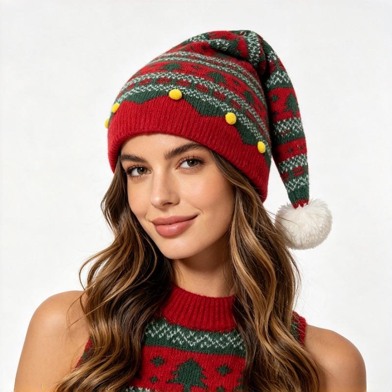 Red Christmas Knit Parent-Child Pom-Pom Hat