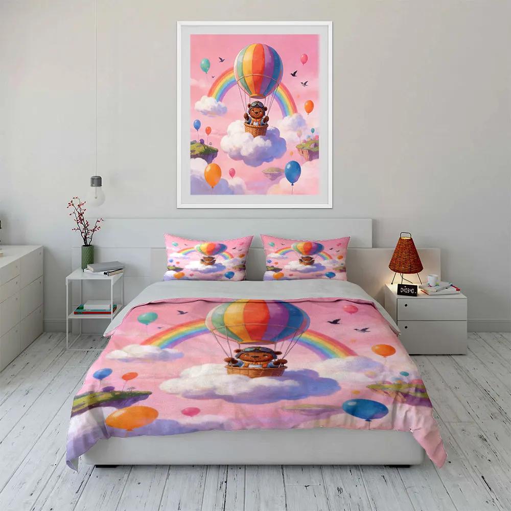 Colorful Balloon Bear Set Soft Comfortable Duvet Cover Bedding Set Included 1*Duvet Cover & 2*Pillowcases Gift
