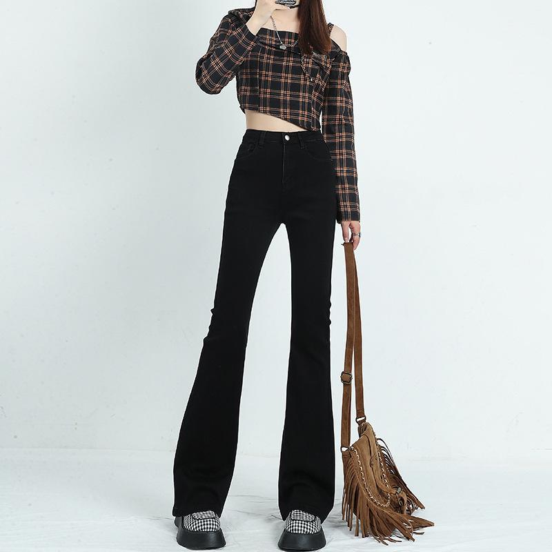 

Микроджинсы женские весенне-осенние брюки-клеш с высокой талией длинные брюки джинсовые джинсы S чёрный