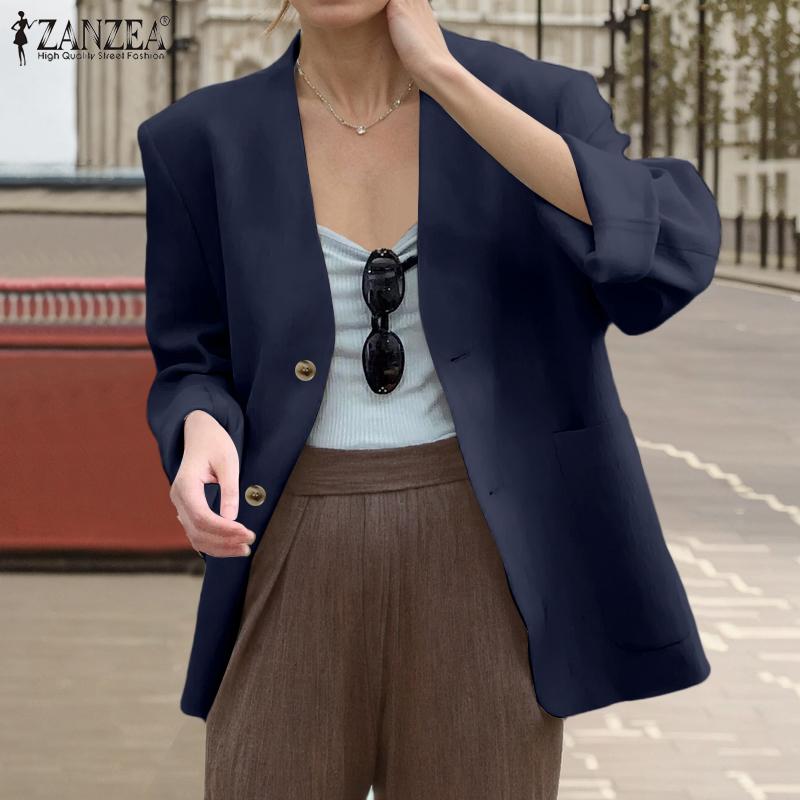 ZANZEA Women Autumn V-Neck Padded Shoulder Long Sleeve Suit Jackets