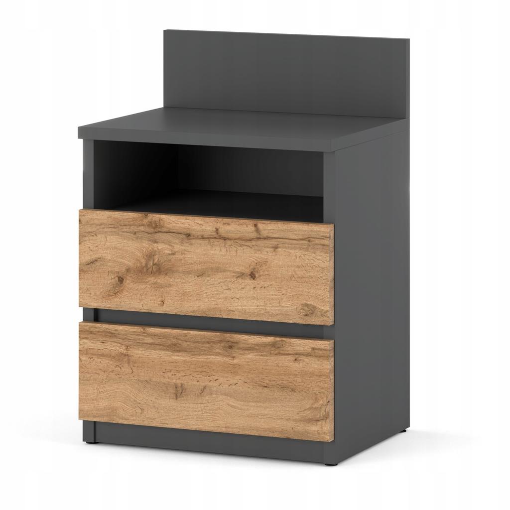 Bedside Table 40cm Gray Oak Wotan 2 Drawers Shelf For Bedroom