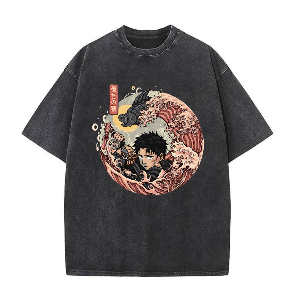 T-shirt Graphique Vintage Lavé Anime Kagurabachi Rokuhira Chihiro Style Japonais Okinawa T-shirt Hommes Femmes Mode T-shirt Décontracté