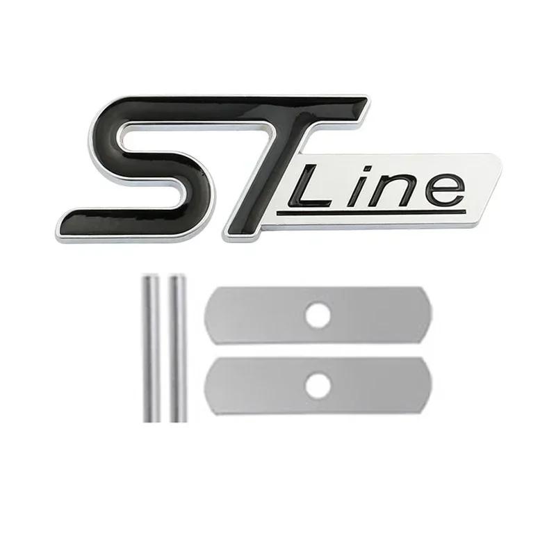 BKS1 Metal ST LINE Logo Front Grill Emblem Badge Car Rear Trunk Sticker Decals for Focus Kuga Fiesta Mondeo ESCAPE Ecoboost