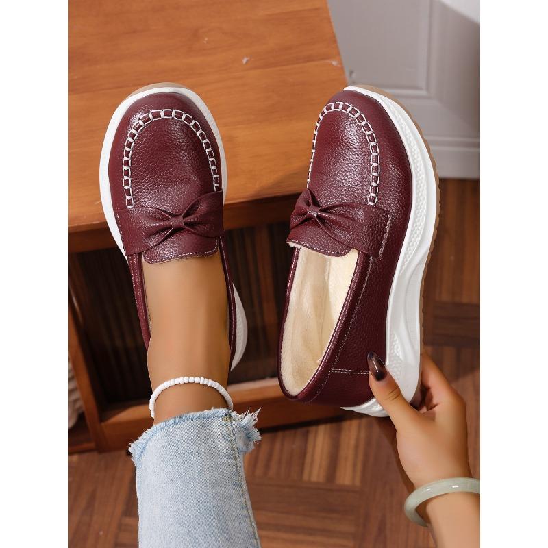 Winter 2025 New Platform Fleece Warm Cotton Shoes Women's Plus Size Comfortable Bow Comfortable Sneakers