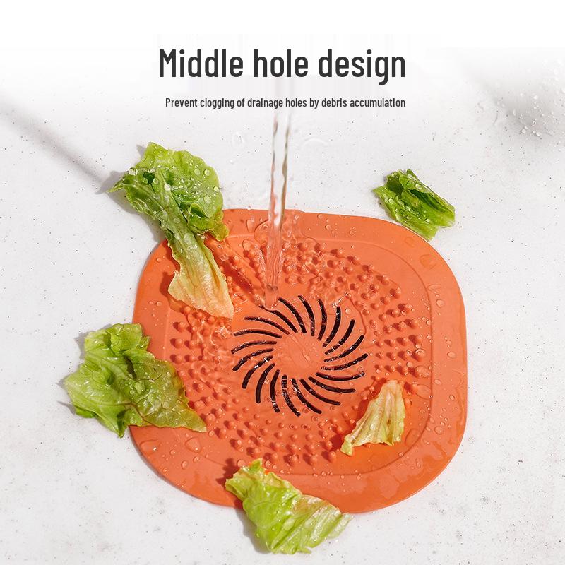 Square Silicone Bathroom Drain Cover, Anti-Clogging Hair Filter