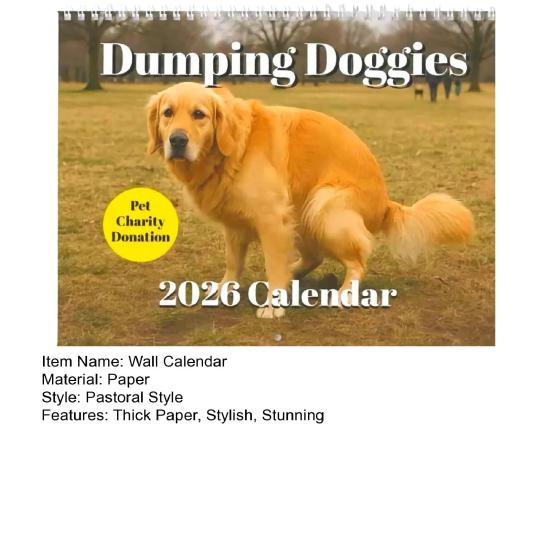 2026 Wall Calendar Jan 2026 - Dec 2026 Funny Pooping Dogs 12 Monthly Calendar