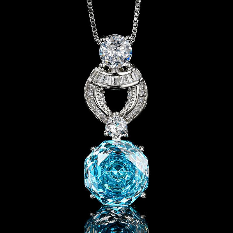 Schmuck Kupferboden Vergoldet Simulation Millennium-Schliff Meerblau Rund Retro Set Hauptstein 12 mm