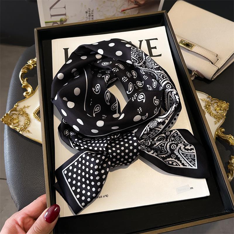 French Polka Dot Silk Scarf Headband Neckerchief Foulard Female Hair Scarfs Neck Tie Lady Skinny Scarves Soft Satin
