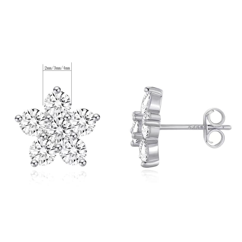 Moissanite 5 Petal Flower Earrings White Gold Stud Earring for Women 925 Sterling Silver Moissanite Diamond Earring Gift