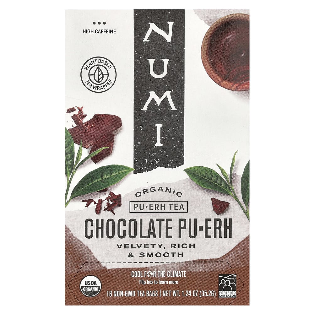 Numi Organic Tea Pu-erh Chocolate Tea Bags, 16 Count, 35.2g (1.24oz)