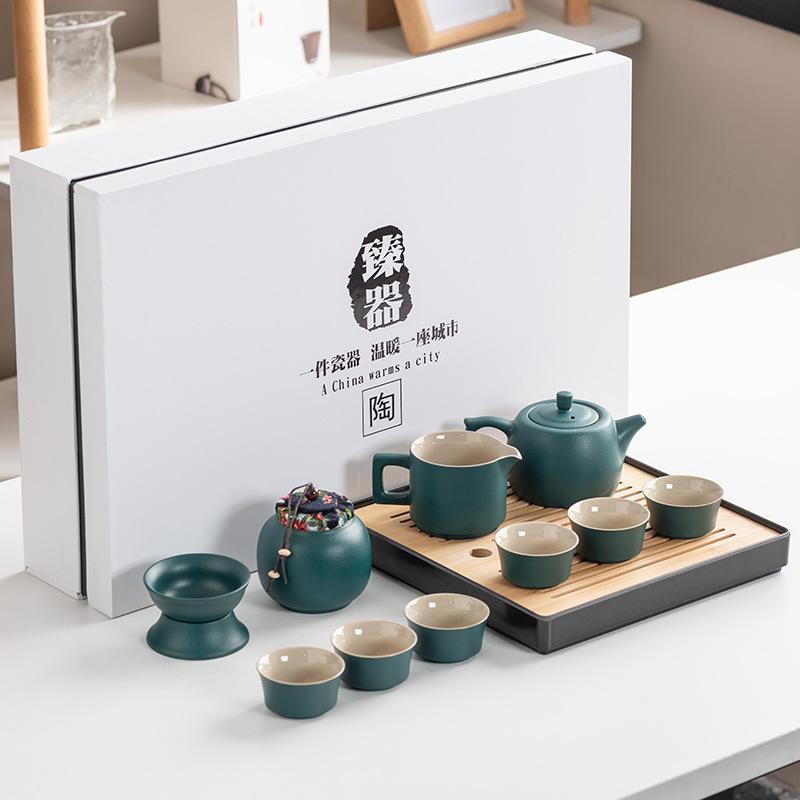 Black Pottery Kung Fu Tea Set Cover Bowl Teapot Tea Cup Tea Set Accessories Complete Tea Tray Business Gifts High-end Gift Box
