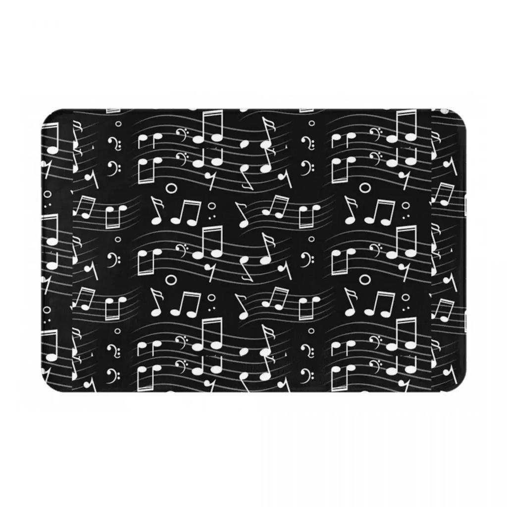 Melodic Music Notes Floor Mat - Elegant Black and White Décor for Living Rooms, Perfect for Music Lovers and Home Accents