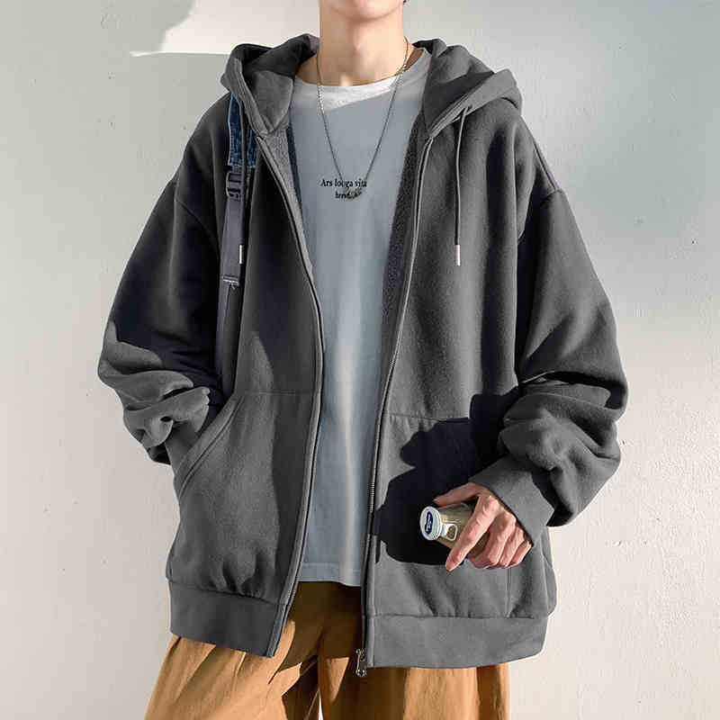 Men's autumn and winter fleece thickened jacket new spring and autumn top cardigan sweater