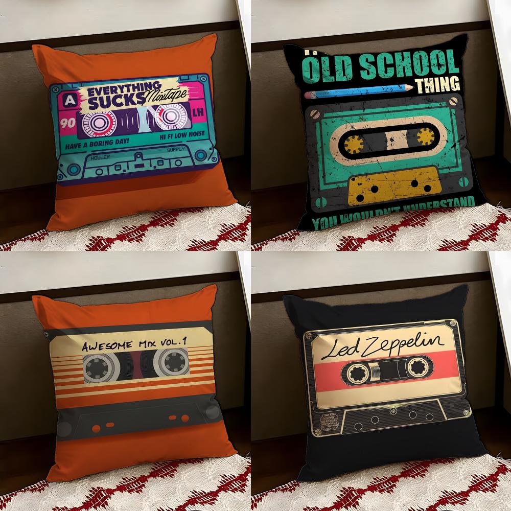 Music Tape Print Cushion Cover Reversible Soft Durable Pillow Cover Home Car MultiScene Use for Daily Comfort