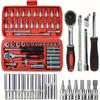 1/4 Inch Drive Socket and Ratchet Set, 6-Point Socket Opening, 53Pieces Tool Set SAE and Metric, Deep and Standard Sockets-001