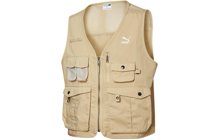 PUMA Vests Men s Khaki V Neck Moderate Workwear 533740-12 M