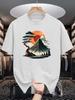 Unisex Yellow Tee Fuji Mountain Pine Sunset Landscape Graphic Print Crew Neck Short Sleeve Summer Casual Male Cotton Street Top
