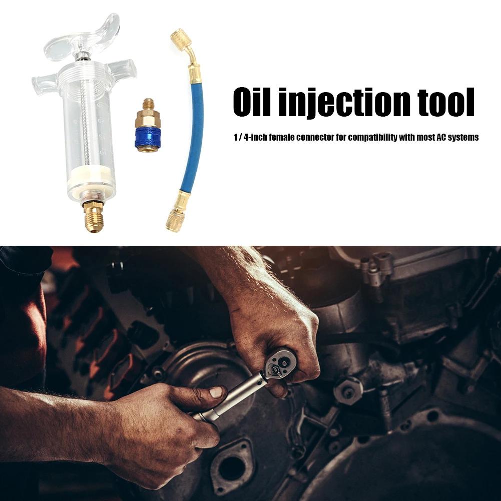 Car A/C Oil/Dye Injection 30Ml 1Oz With R-134A Low Side Quick Coupler Adapter 1/4 Air Conditioning Auto Manual Oiler Syringe