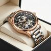 Skeleton Design Watches Rose Gold Case Male Automatic Mechanical Watch Stainless Steel Band Watch Relogio