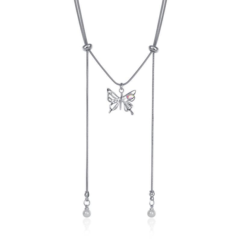 Style New Fashionable Butterfly Pearl Necklace With Adjustable Length And Tassels Unique