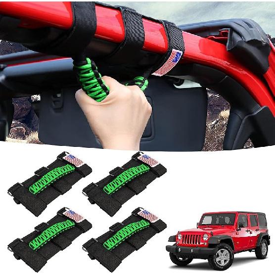 GAIZON 4 Pack Grab Handles Paracord Roll Bar For Jeep Wrangler Accessories CJ YJ TJ JL JK LJ JLU JKU Sahara Freedom Rubicon,Gladiator JT 1955-