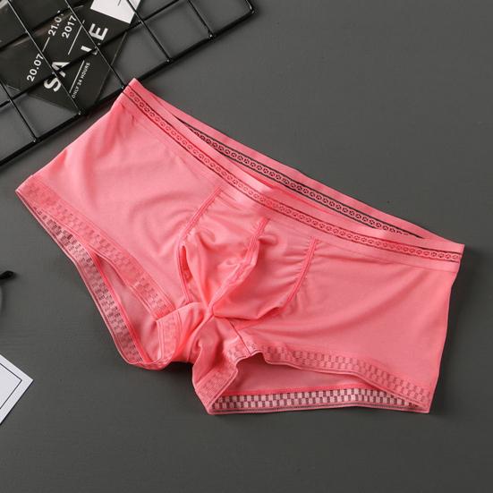 Men Underpants Ice Silk Ultra Thin Low-Rise Lace Solid Color Sexy 3D U Convex Translucent Underwear Panties Briefs for Daily Wear