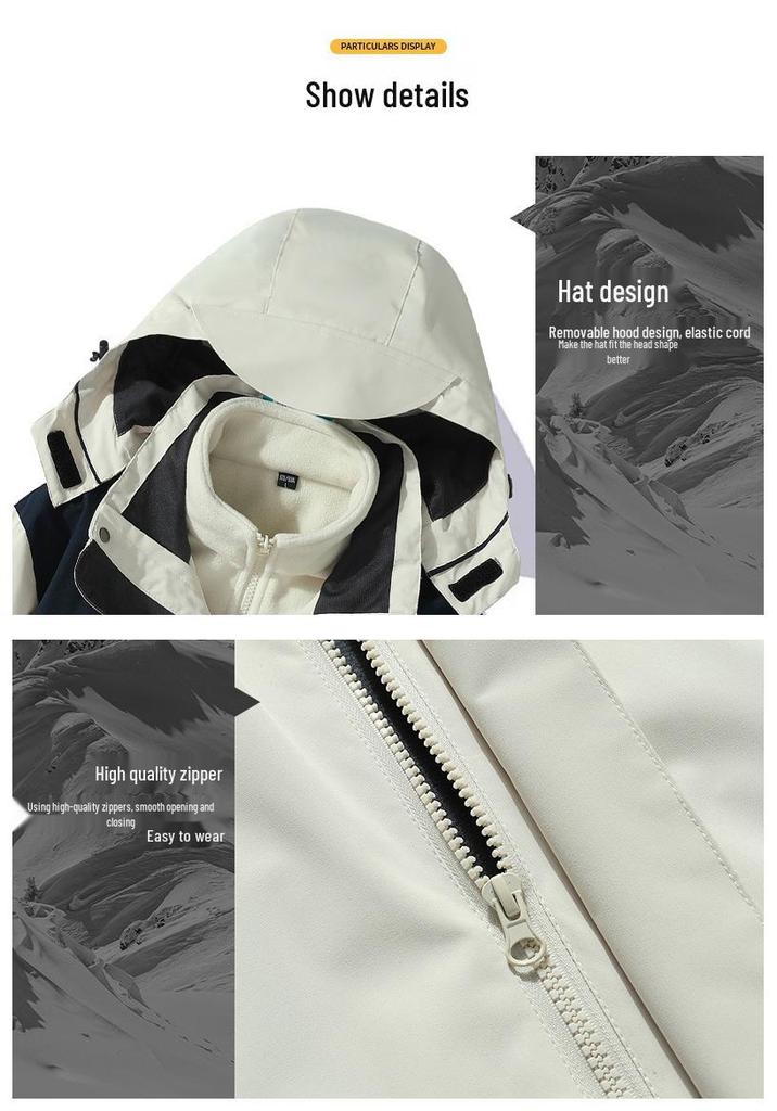 Unisex Three-in-One Detachable Ski & Mountaineering Jacket: Waterproof, Windproof, for Autumn & Winter.