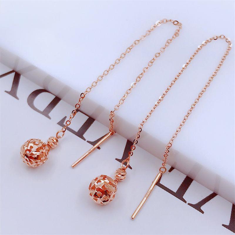 Exquisite Russian 585 Purple Gold Exquisite Ball Earrings Fashion Earrings Rose Gold Plated Hollow Bead Earrings ( 10cm )