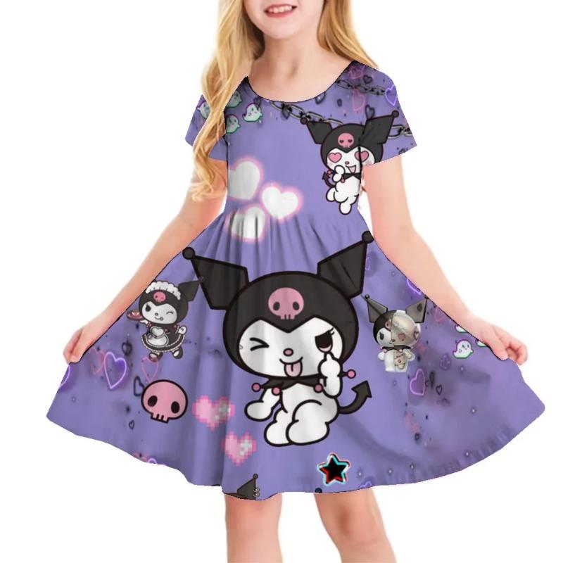 3D Printed Sanrio Hello Kitty Fashion Cartoon Pattern Cute Short Sleeved Dress Cosplay Youth