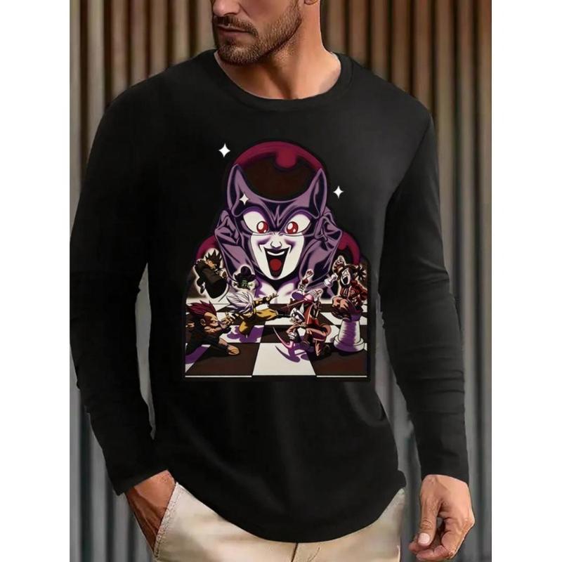 Dragon Balls Men s Fitted Long Sleeve T-Shirt, Striped Pattern, Moisture-Wicking Fabric, Gym & Sports S