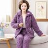 Autumn Winter Women's Padded Thick Coral Fleece Coat and Pants Two-piece Warm Pajamas Set Loungewear