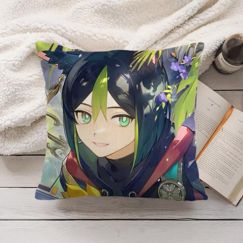 Tighnari Genshin Impact Cute Cushion Cover Silky Short Plush Invisible Zipper Dustproof Sofa Pillow Case For Home Decor