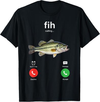 Appel au poisson T-shirt Graphique de Pêche Drôle pour Homme T-shirt Décontracté en Coton