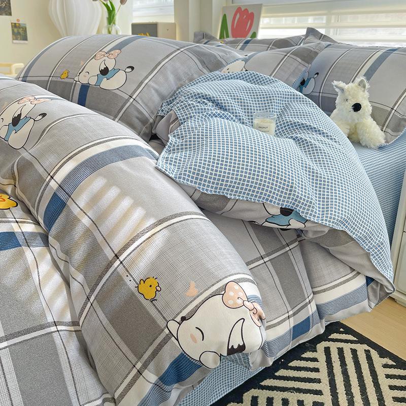 Fresh Literary Style Glutinous Cotton Bedding Set - Four-Piece Set for Dormitory or Home