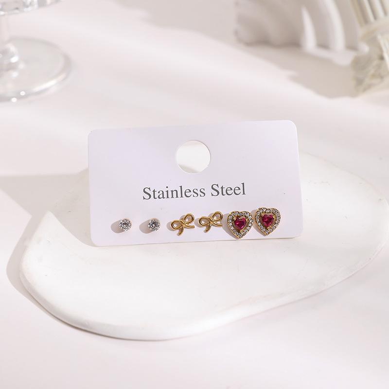 Stainless Steel Stud Earrings Set with Zirconia: Butterfly, Star, Heart & Four-Leaf Clover Designs